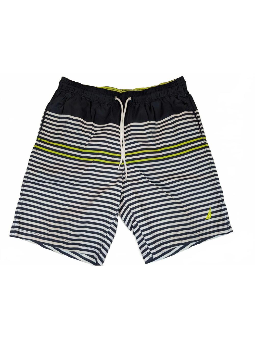 Nautica Striped Swim Trunks Board Shorts Drawstring Mens Medium Blue 32x9